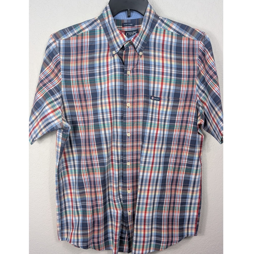 Chaps Mens Large Plaid Easy Care Short Sleeve Button Down Shirt Large Y2K 90s - Picture 2 of 8